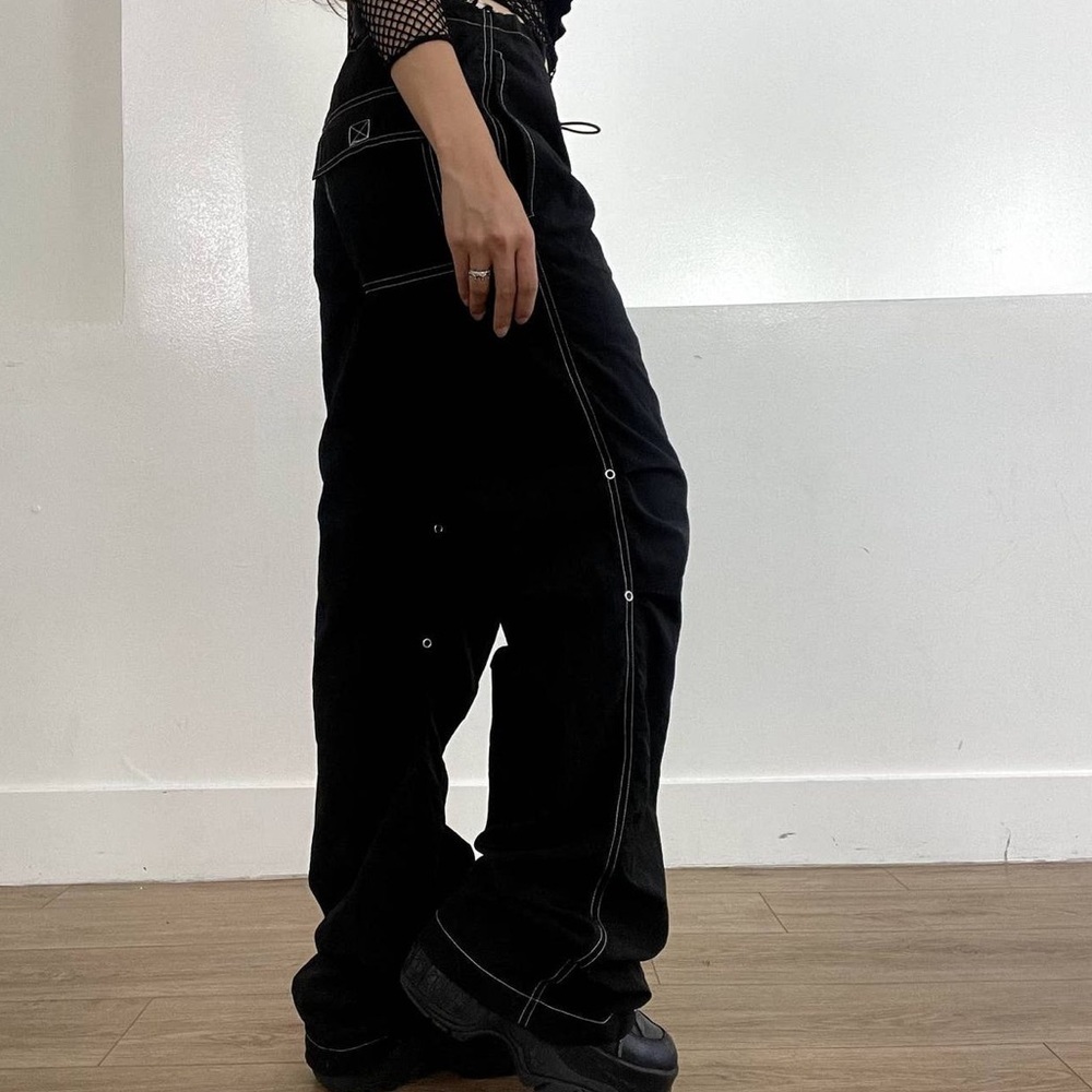 UNIF Nylon Cargo Baggy Y2K Black Pants Trousers